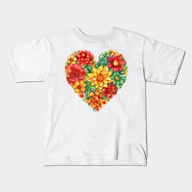 Watercolor Juneteenth Flower Heart Kids T-Shirt by Chromatic Fusion Studio